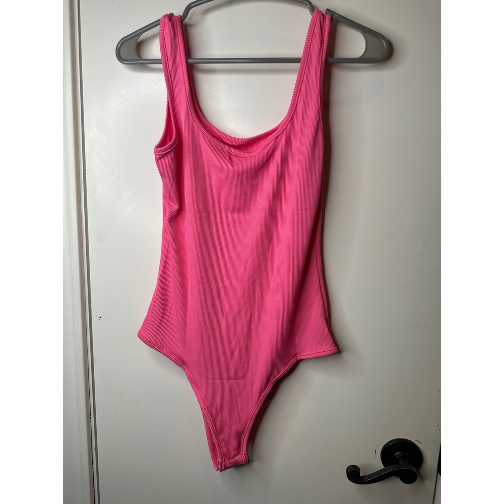 Unbranded Hot Pink Ribbed Scoop Neck Sleeveless Bodysuit Medium 0803